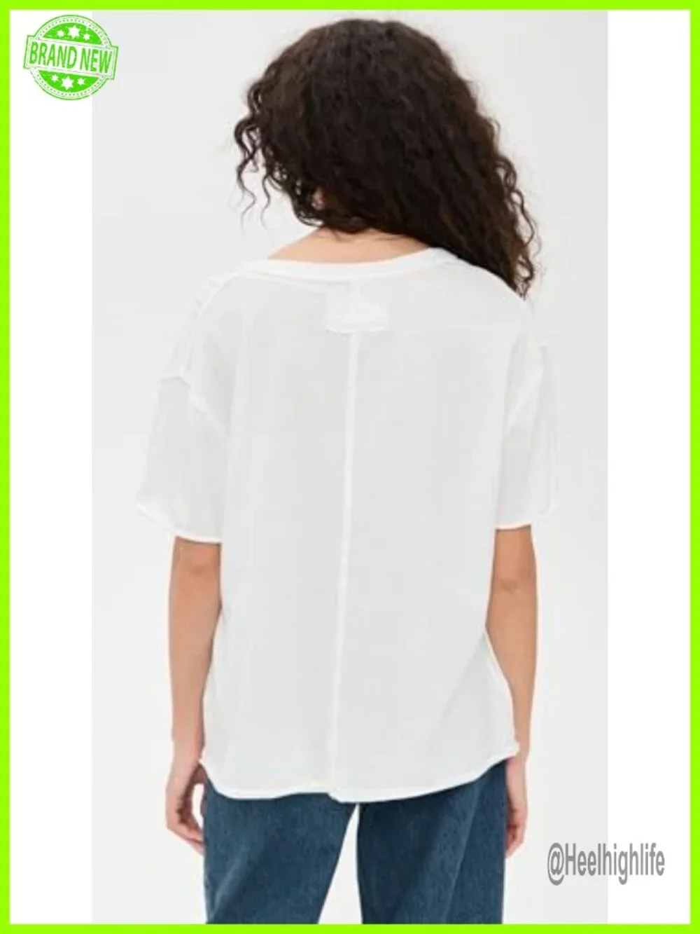 Free People Nina V-Neck Tee Lightweight Jersey Puff Sleeve Top